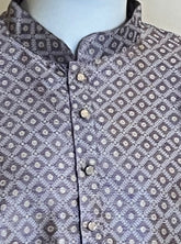 Smokey purple Jacquard With Gold Patterns Kurta Set for Men - MIRASILKS Smokey purple Jacquard With Gold Patterns Kurta Set for Men